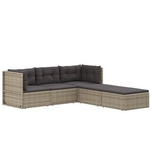 vidaXL 5-delige Loungeset met kussens poly rattan grijs