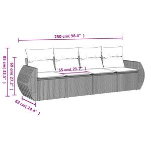 vidaXL 4-delige Loungeset met kussens poly rattan beige