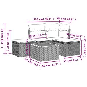 vidaXL 5-delige Loungeset met kussens poly rattan zwart