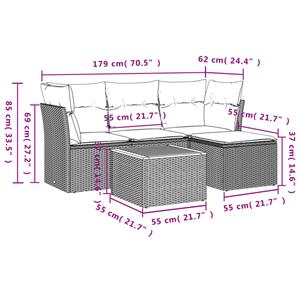 vidaXL 5-delige Loungeset met kussens poly rattan zwart