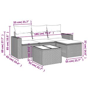 vidaXL 5-delige Loungeset met kussens poly rattan grijs