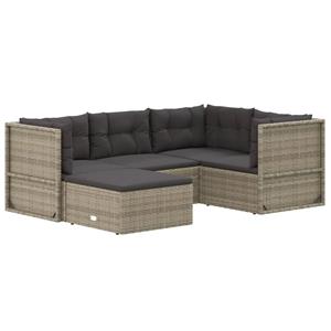 vidaXL 5-delige Loungeset met kussens poly rattan grijs