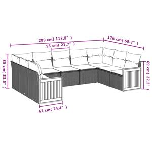 vidaXL 9-delige Loungeset met kussens poly rattan zwart