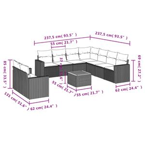 vidaXL 10-delige Loungeset met kussens poly rattan zwart