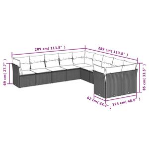 vidaXL 10-delige Loungeset met kussens poly rattan zwart