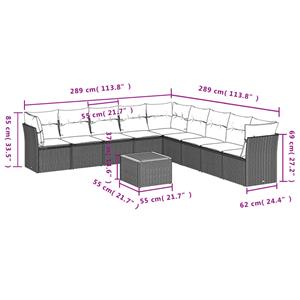 vidaXL 10-delige Loungeset met kussens poly rattan grijs