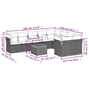 vidaXL 10-delige Loungeset met kussens poly rattan zwart