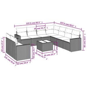 vidaXL 10-delige Loungeset met kussens poly rattan zwart