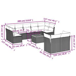 vidaXL 10-delige Loungeset met kussens poly rattan zwart