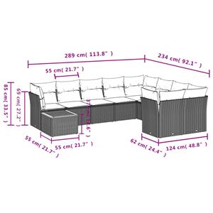 vidaXL 10-delige Loungeset met kussens poly rattan zwart