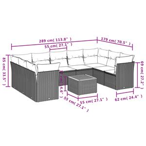 vidaXL 10-delige Loungeset met kussens poly rattan zwart