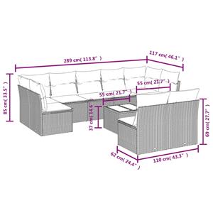 vidaXL 10-delige Loungeset met kussens poly rattan zwart