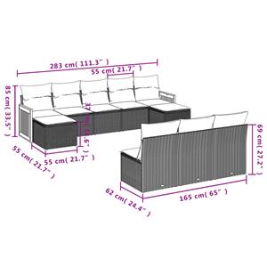 vidaXL 10-delige Loungeset met kussens poly rattan zwart