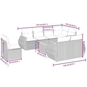 vidaXL 9-delige Loungeset met kussens poly rattan zwart