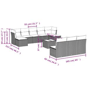 vidaXL 11-delige Loungeset met kussens poly rattan zwart