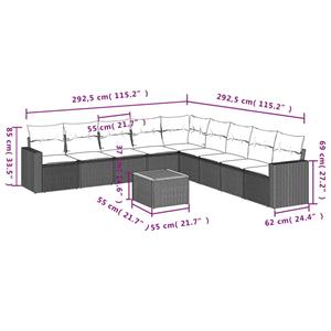 vidaXL 10-delige Loungeset met kussens poly rattan grijs