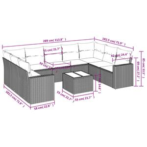 vidaXL 10-delige Loungeset met kussens poly rattan grijs