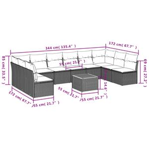 vidaXL 11-delige Loungeset met kussens poly rattan zwart