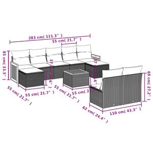 vidaXL 10-delige Loungeset met kussens poly rattan zwart