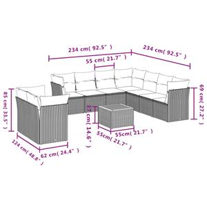 vidaXL 10-delige Loungeset met kussens poly rattan zwart