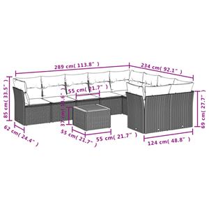 vidaXL 10-delige Loungeset met kussens poly rattan grijs