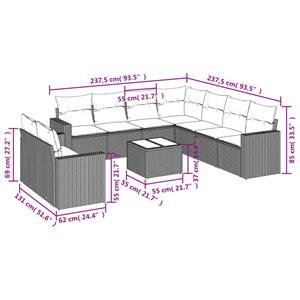 vidaXL 10-delige Loungeset met kussens poly rattan grijs