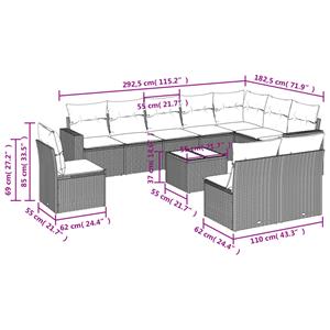 vidaXL 11-delige Loungeset met kussens poly rattan zwart