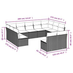 vidaXL 11-delige Loungeset met kussens poly rattan zwart