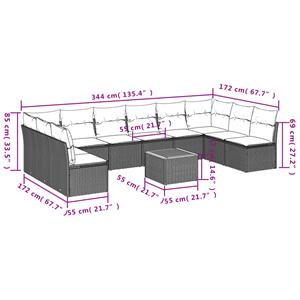 vidaXL 11-delige Loungeset met kussens poly rattan grijs