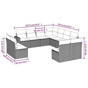 vidaXL 11-delige Loungeset met kussens poly rattan zwart