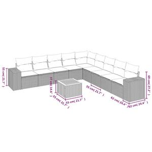 vidaXL 10-delige Loungeset met kussens poly rattan grijs