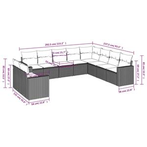 vidaXL 10-delige Loungeset met kussens poly rattan grijs