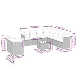 vidaXL 10-delige Loungeset met kussens poly rattan grijs