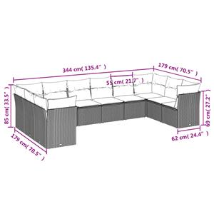 vidaXL 10-delige Loungeset met kussens poly rattan zwart