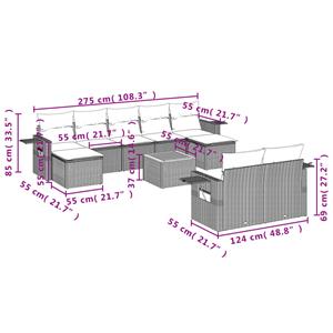 vidaXL 10-delige Loungeset met kussens poly rattan gemengd beige