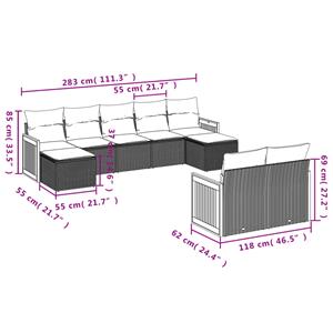 vidaXL 10-delige Loungeset met kussens poly rattan zwart