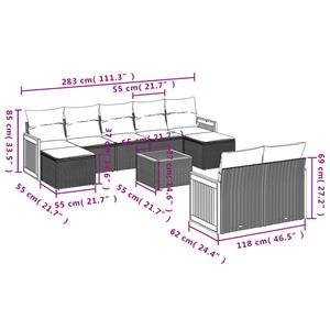 vidaXL 10-delige Loungeset met kussens poly rattan zwart