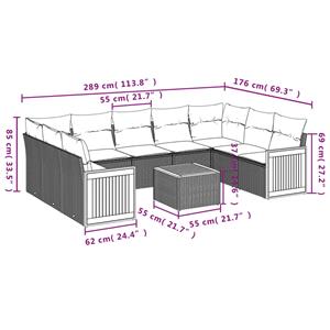 vidaXL 10-delige Loungeset met kussens poly rattan zwart