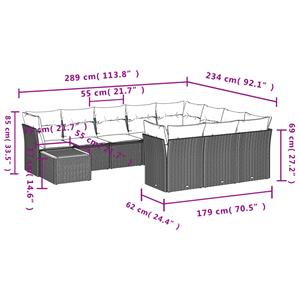 vidaXL 11-delige Loungeset met kussens poly rattan zwart