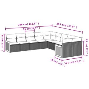 vidaXL 10-delige Loungeset met kussens poly rattan zwart