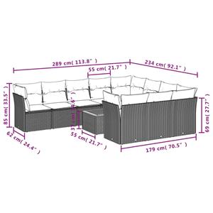 vidaXL 11-delige Loungeset met kussens poly rattan zwart