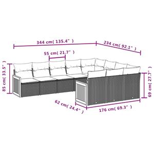 vidaXL 10-delige Loungeset met kussens poly rattan zwart