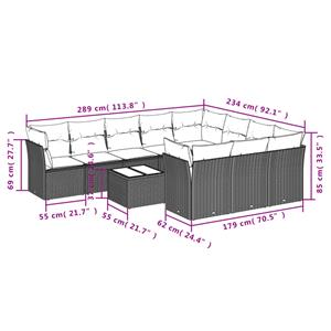 vidaXL 11-delige Loungeset met kussens poly rattan zwart