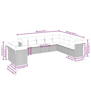 vidaXL 10-delige Loungeset met kussens poly rattan grijs