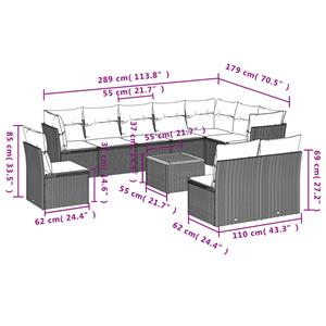 vidaXL 11-delige Loungeset met kussens poly rattan grijs