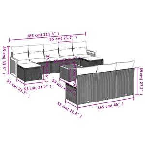 vidaXL 11-delige Loungeset met kussens poly rattan zwart