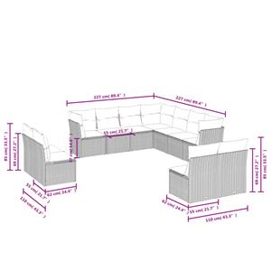 vidaXL 11-delige Loungeset met kussens poly rattan grijs