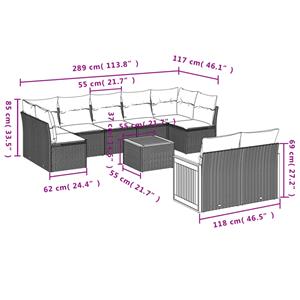 vidaXL 10-delige Loungeset met kussens poly rattan beige