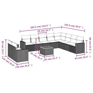 vidaXL 11-delige Loungeset met kussens poly rattan zwart