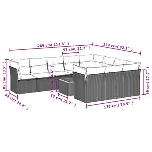 vidaXL 11-delige Loungeset met kussens poly rattan grijs